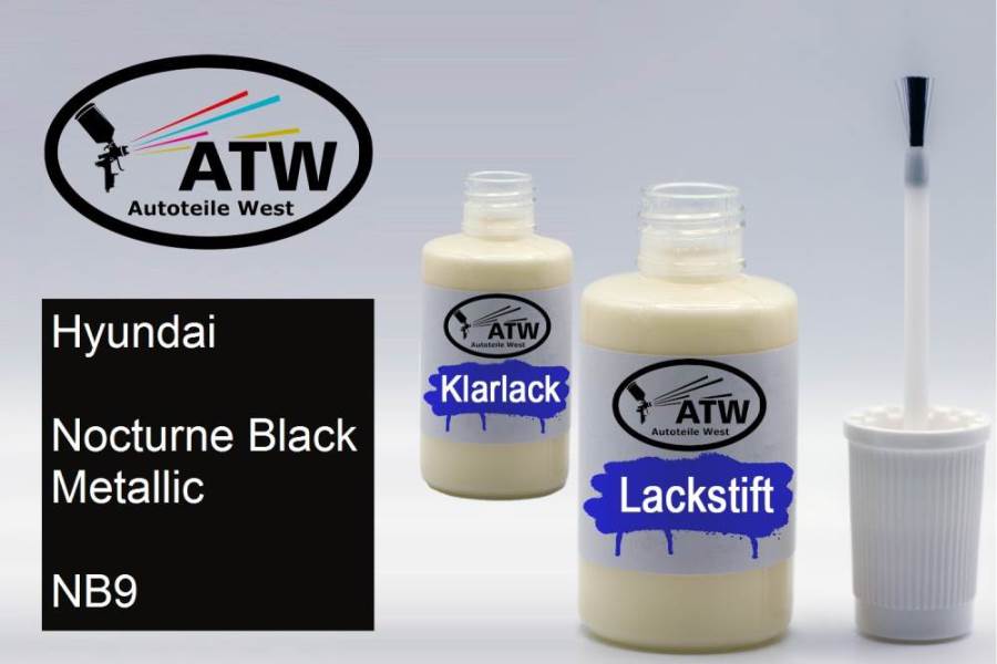 Hyundai, Nocturne Black Metallic, NB9: 20ml Lackstift + 20ml Klarlack - Set, von ATW Autoteile West.